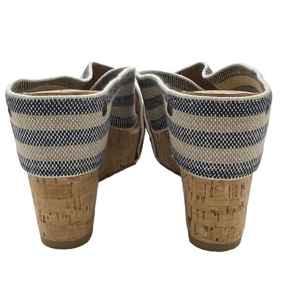 Lucky Brand Miller II Cross Strap Cork Wedge Blue Cream Stripe Women’s Size 9.5 - Picture 10 of 16